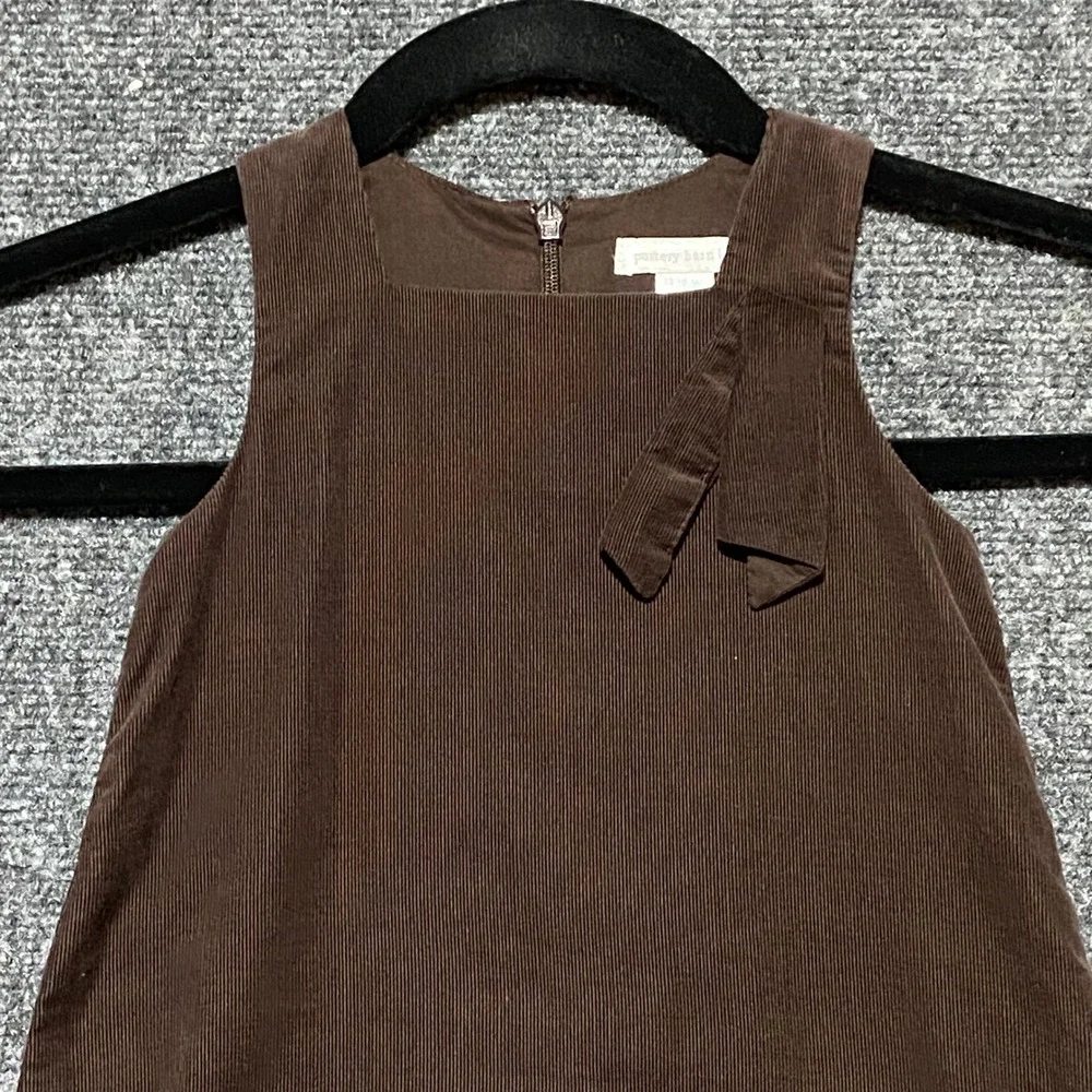 Pottery Barn Kids Brown Corduroy Pinafore Dress 12-18‎ Months Bow Detail Holiday